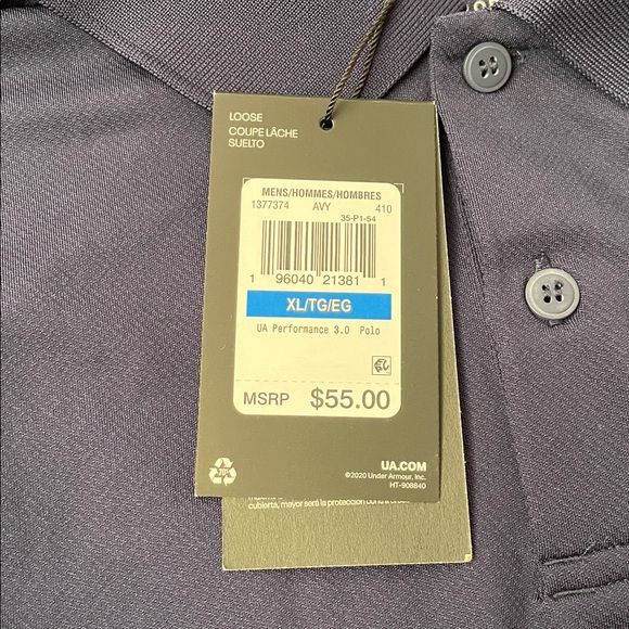 NWT Under Armour Men's Deep Blue Polo Shirt.  Size XL/TG - Picture 5 of 6
